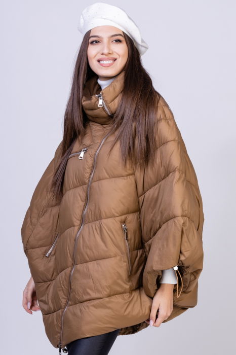 Geaca - poncho de oras, oversized, asimetrica, camel [2]
