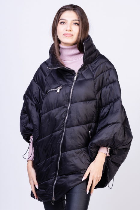 Geaca - poncho de oras, oversized, asimetrica, neagra [1]