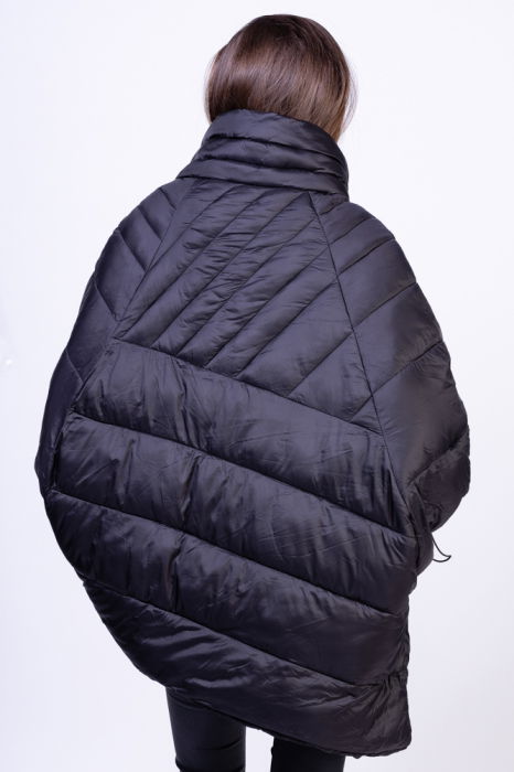 Geaca - poncho de oras, oversized, asimetrica, neagra [4]