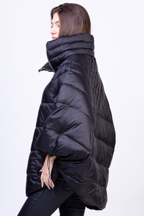 Geaca - poncho de oras, oversized, asimetrica, neagra [3]