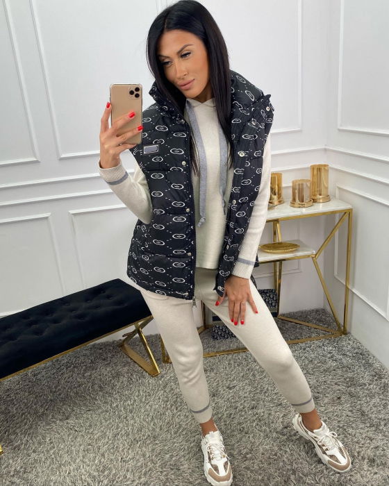 Geaca-vesta neagra cu imprimeu grafic [2]