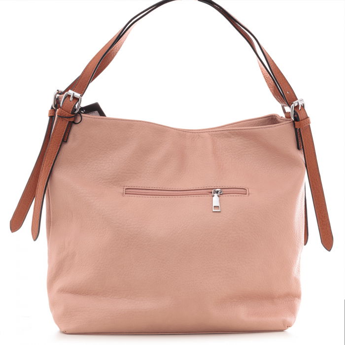 Geanta roz prafuit de umar cu doua fermoare laterale, din piele ecologica [3]