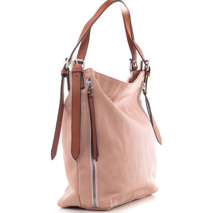 Geanta roz prafuit de umar cu doua fermoare laterale, din piele ecologica [2]