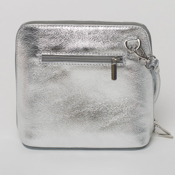 Geanta crossbody, argintie, din piele naturala [2]