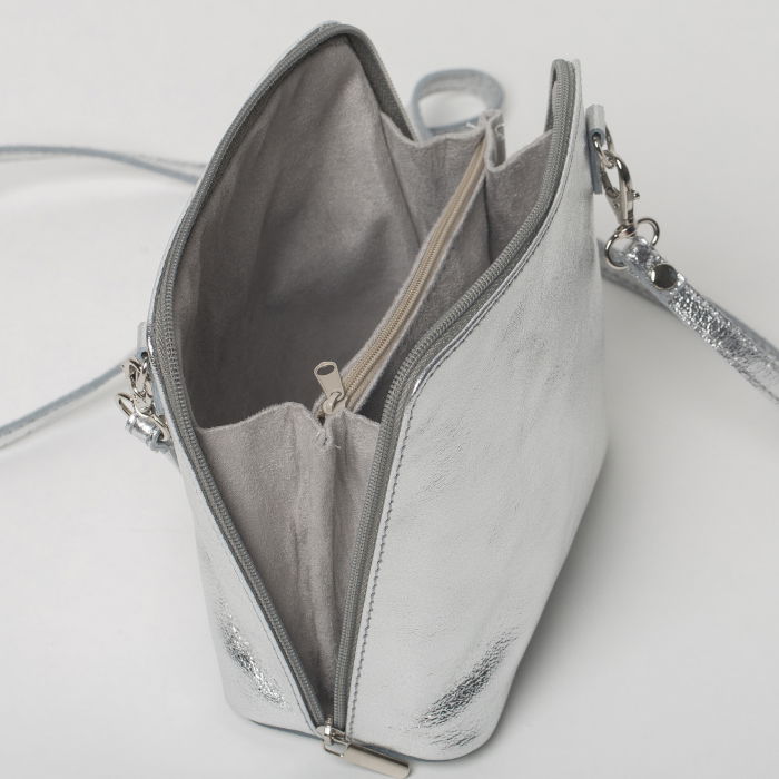 Geanta crossbody, argintie, din piele naturala [3]
