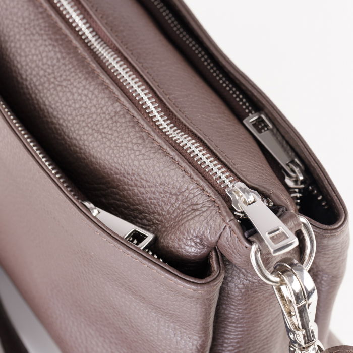 Geanta crossbody cu trei compartimente din piele naturala, maron ciocolata [3]