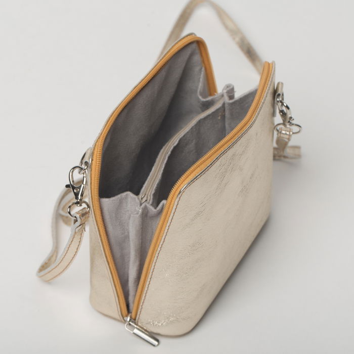 Geanta crossbody, aurie, din piele naturala [3]