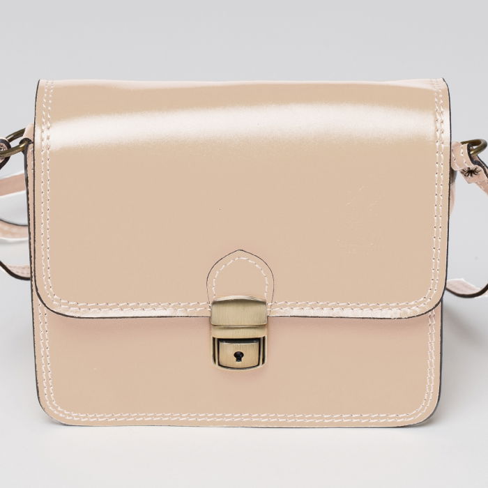 Geanta crossbody bej deschis din piele naturala tip postas [2]