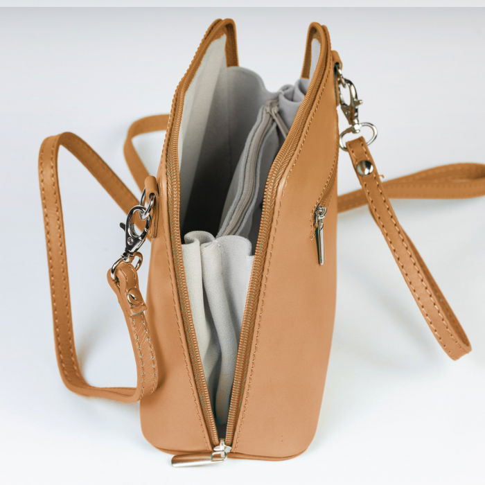 Geanta crossbody, din piele naturala, capucino [3]
