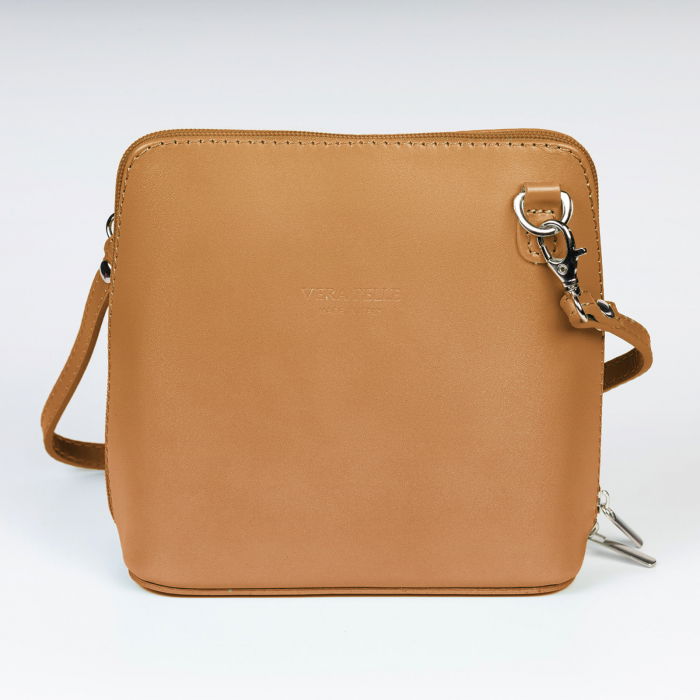 Geanta crossbody, din piele naturala, capucino