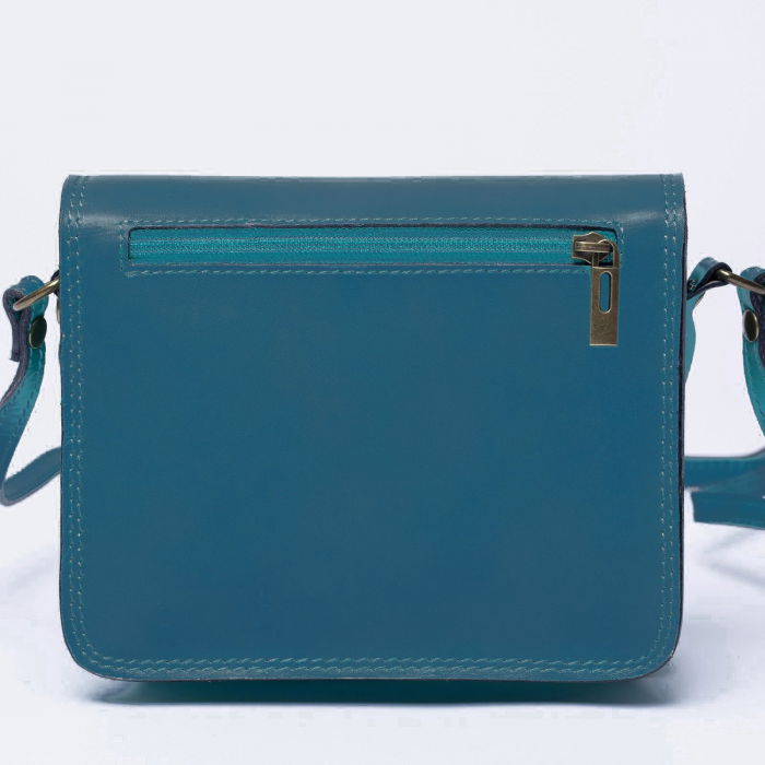 Geanta crossbody din piele naturala, tip postas, turquoise inchis [2]