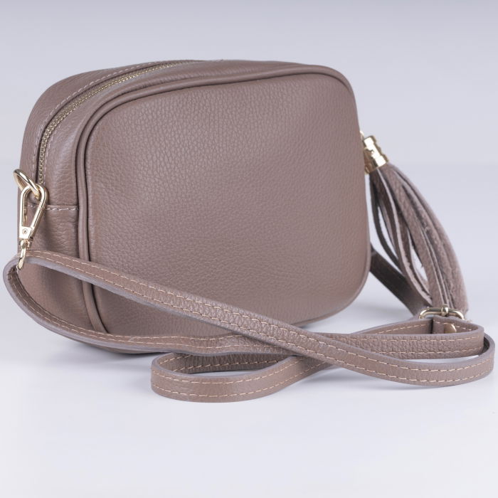 Geanta crossbody fango din piele naturala, cu ciucure din piele [2]