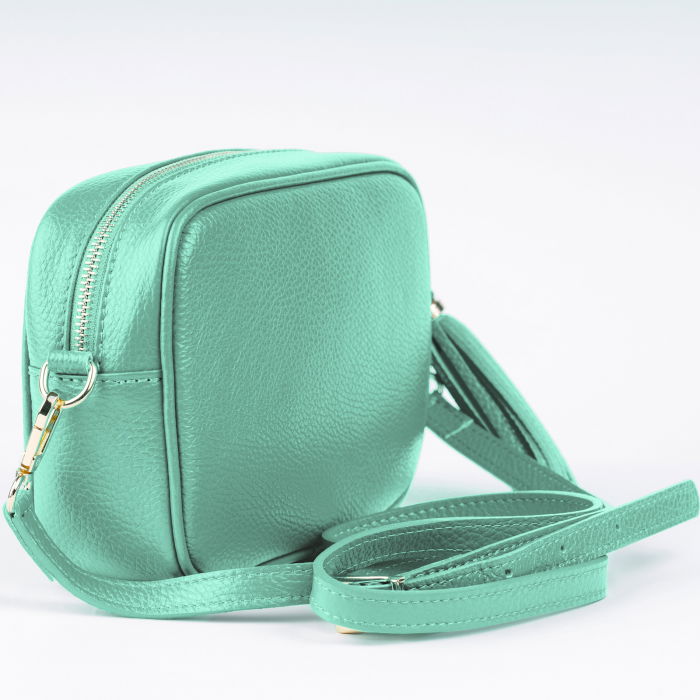Geanta crossbody verde menta din piele naturala, cu ciucure din piele [3]