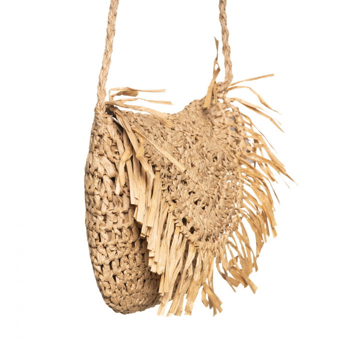 Geanta crossbody mica impletita cu franjuri decorativi pe capac, bej inchis [2]