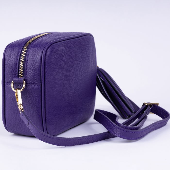 Geanta crossbody mov din piele naturala, cu ciucure din piele [2]