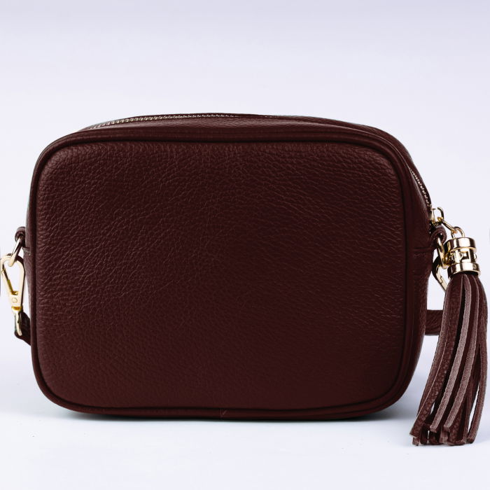 Geanta crossbody visinie din piele naturala, cu ciucure din piele [2]