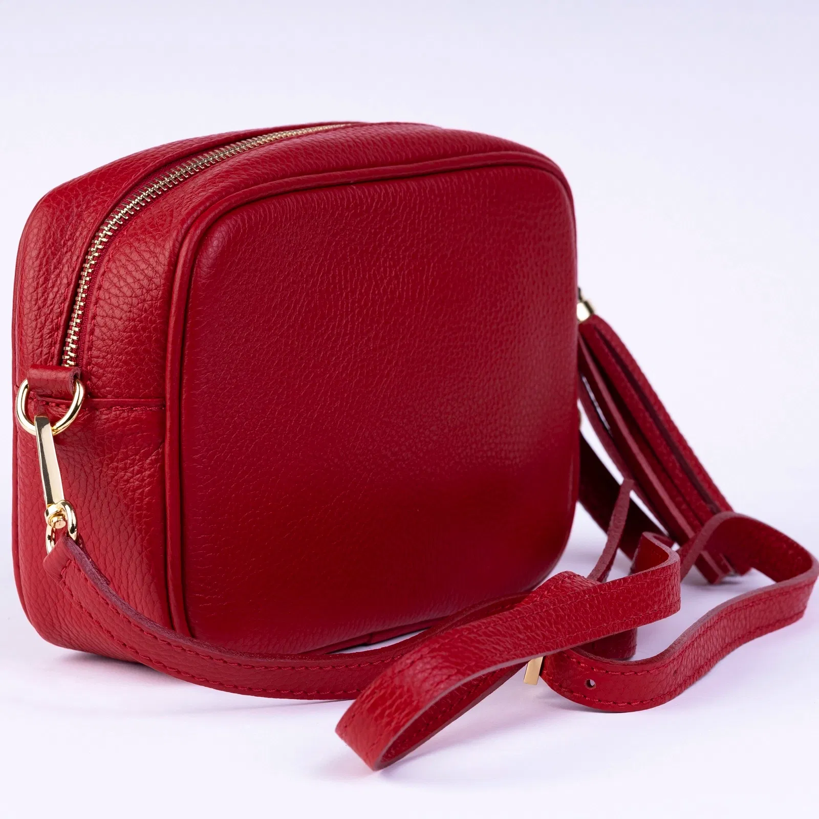 Geanta crossbody rosie din piele naturala, cu ciucure din piele [3]