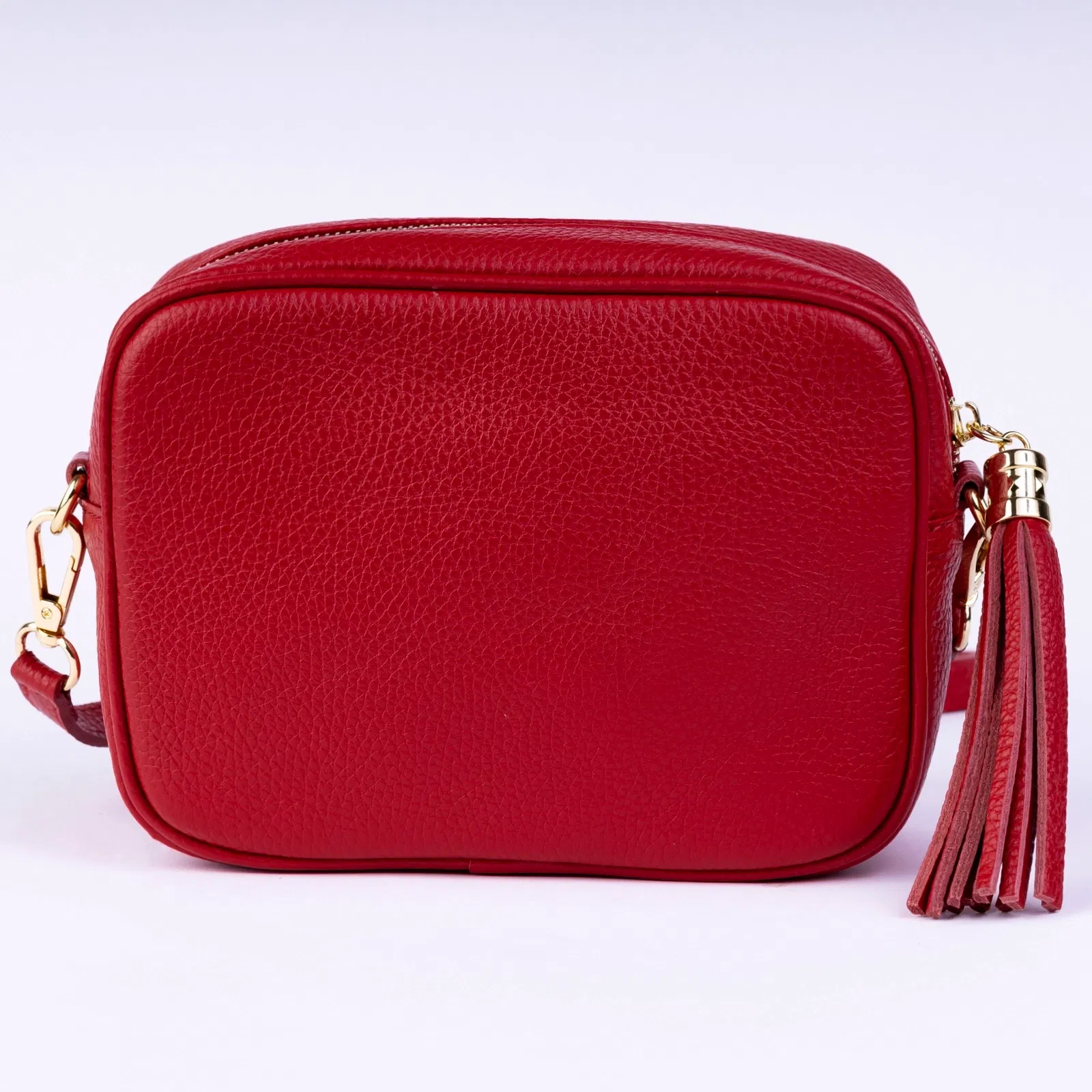 Geanta crossbody rosie din piele naturala, cu ciucure din piele [2]