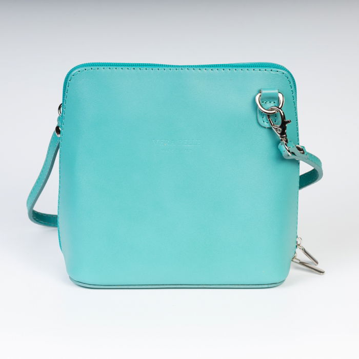 Geanta crossbody, turcoaz deschis, din piele naturala