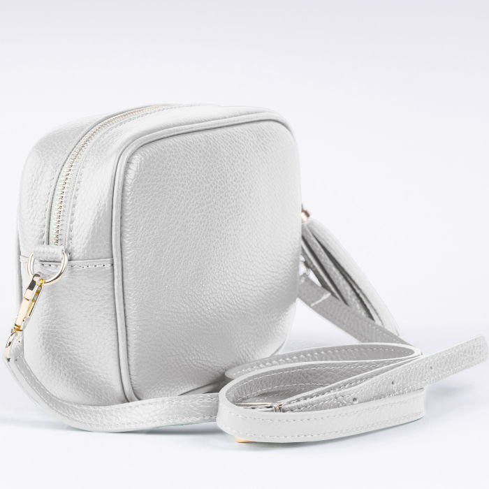 Geanta crossbody alba din piele naturala, cu ciucure din piele [3]