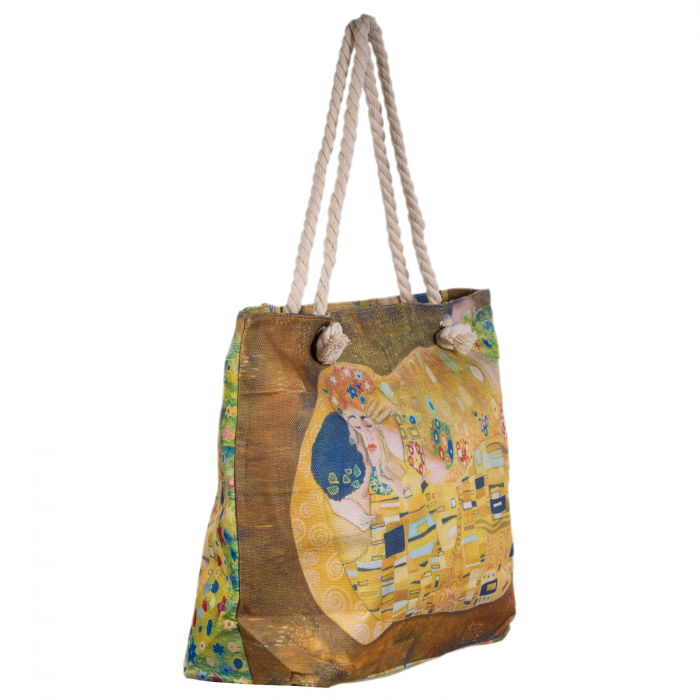Geanta de plaja din material textil, cu imprimeu inspirat din pictura "Sarutul " a lui Gustav Klimt [2]
