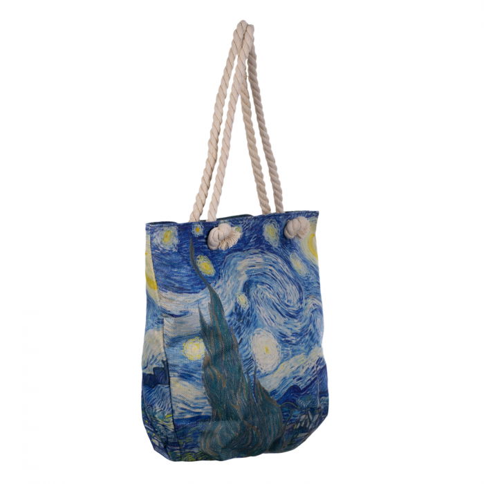 Geanta de plaja din material textil, cu imprimeu inspirat din pictura "Noapte Instelată" a lui Vincent Van Gogh [2]
