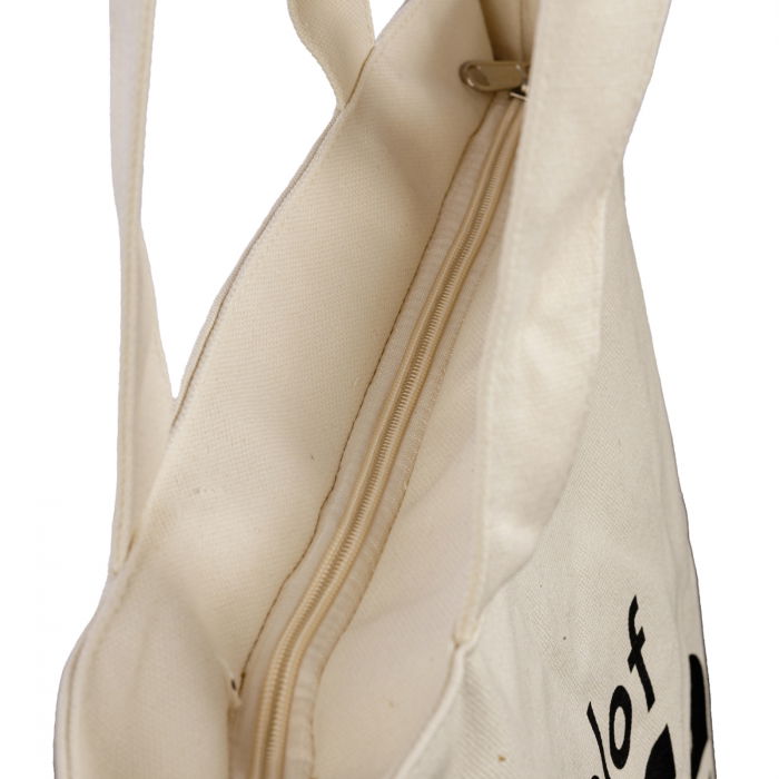 Geanta de umar din bumbac cu fermoar si imprimeu School of Life, camel [5]