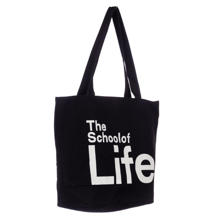 Geanta de umar din bumbac cu fermoar si imprimeu School of Life, neagra [2]