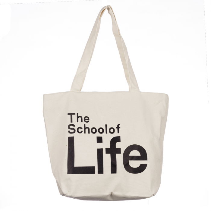 Geanta de umar din bumbac cu fermoar si imprimeu School of Life, alba [6]