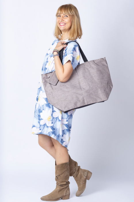 Geanta de weekend bej inchis din material textil panzat [5]