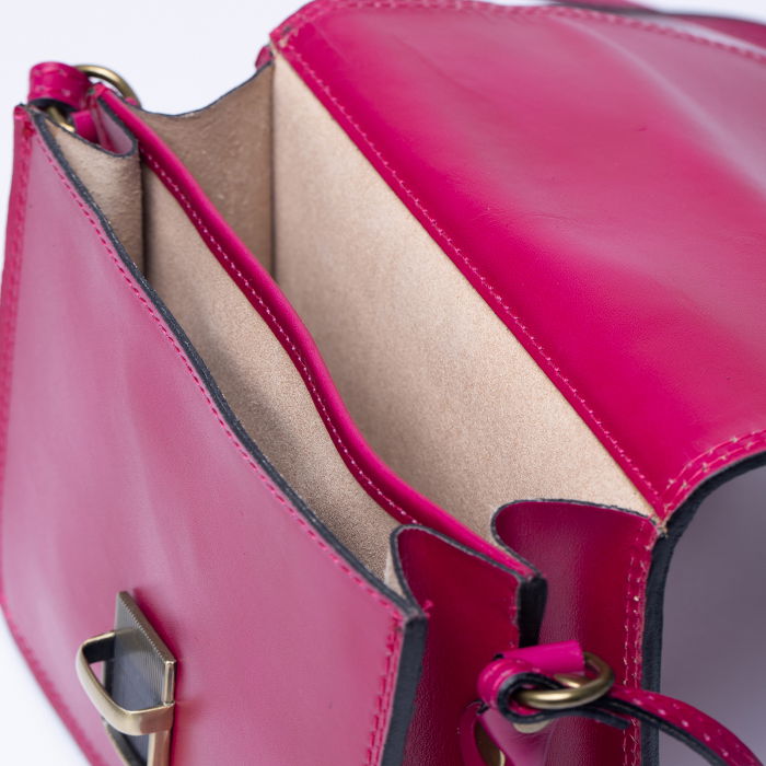 Geanta crossbody din piele naturala, tip postas, fucsia [3]