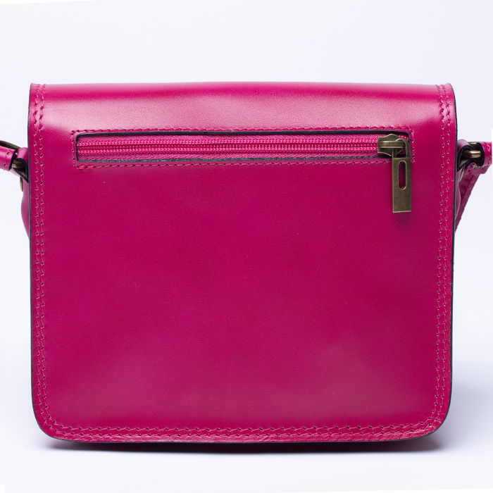 Geanta crossbody din piele naturala, tip postas, fucsia [2]