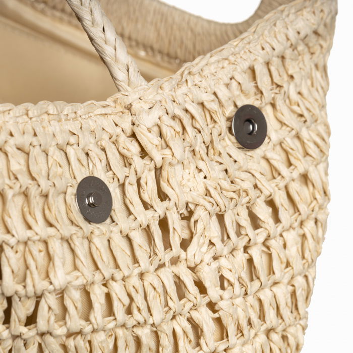 Geanta impletita crossbody, cu manere late din lemn, bej deschis [4]