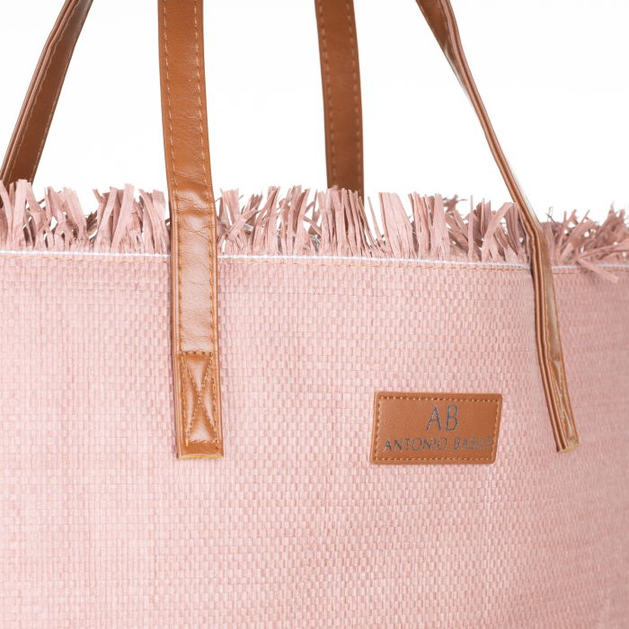 Geanta impletita cu franjuri in partea de sus, roz pudra [3]