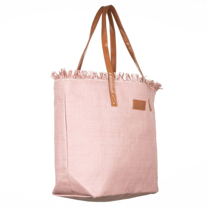 Geanta impletita cu franjuri in partea de sus, roz pudra [2]