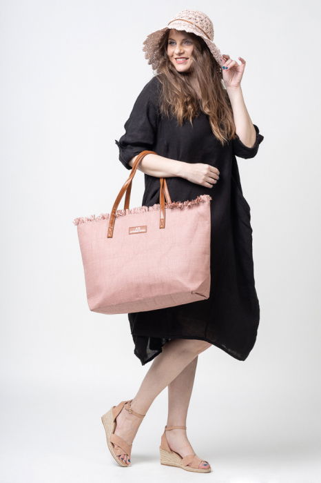 Geanta impletita cu franjuri in partea de sus, roz pudra [4]