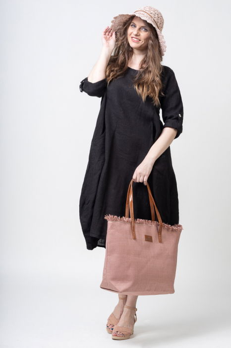 Geanta impletita cu franjuri in partea de sus, roz pudra [5]