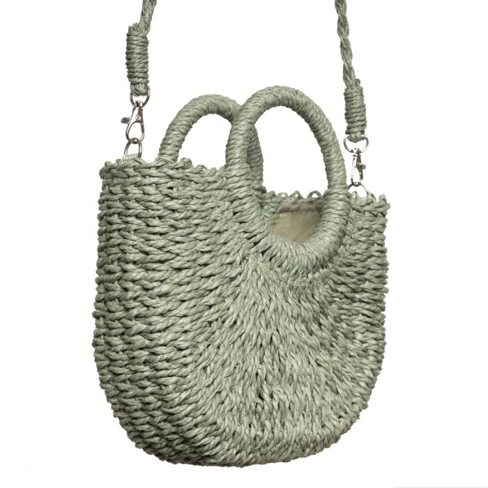 Geanta mica impletita crossbody, circulara cu manere rotunde, verde prafuit [2]