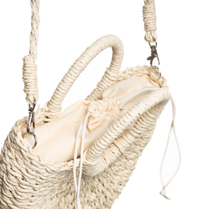 Geanta mica impletita crossbody, circulara cu manere rotunde, roz prafuit [6]