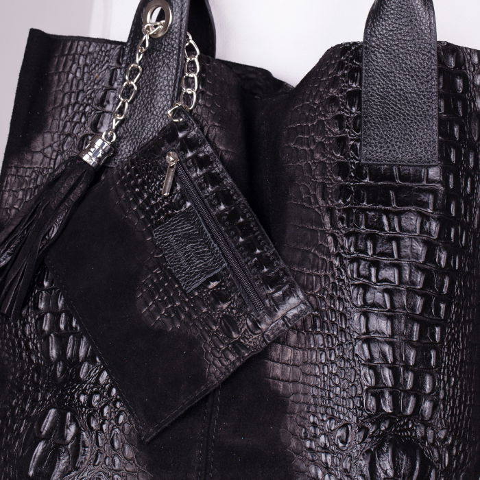 Geanta shopper neagra din piele intoarsa naturala [2]