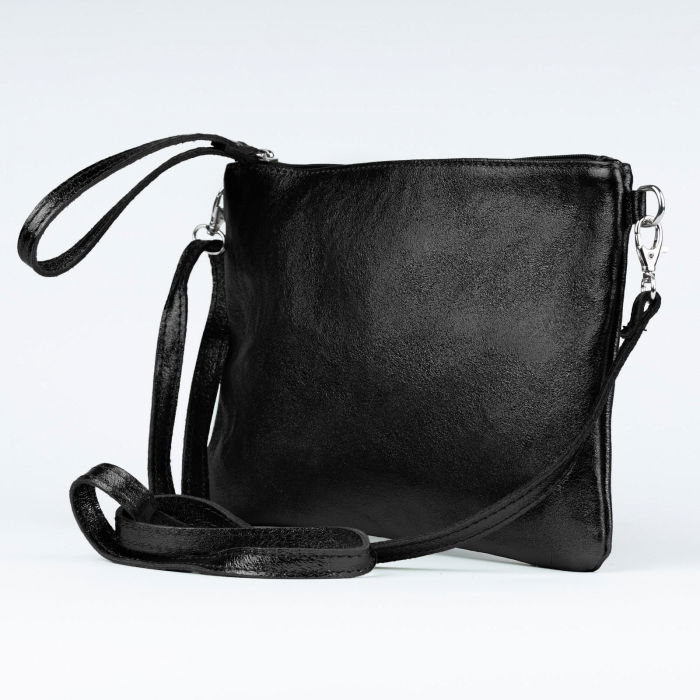 Geanta plic crossbody negru metalizat, din piele naturala [3]