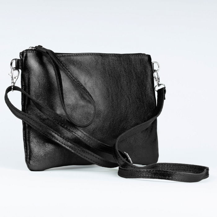 Geanta plic crossbody negru metalizat, din piele naturala [2]