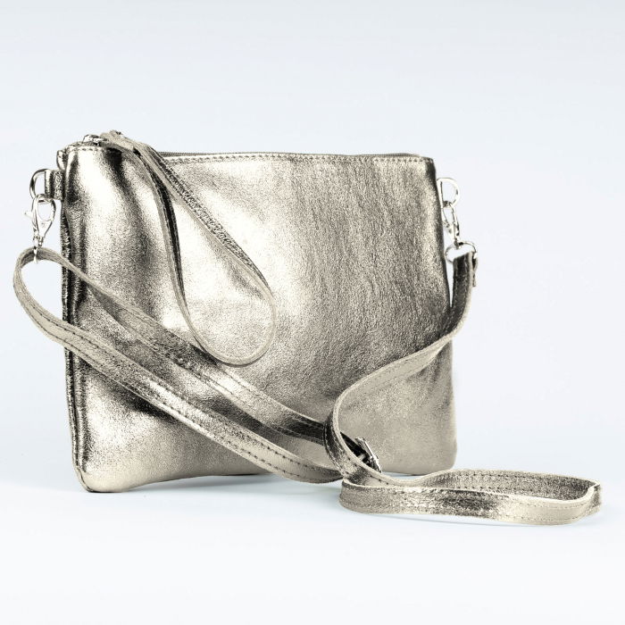 Geanta plic crossbody auriu deschis, din piele naturala [2]