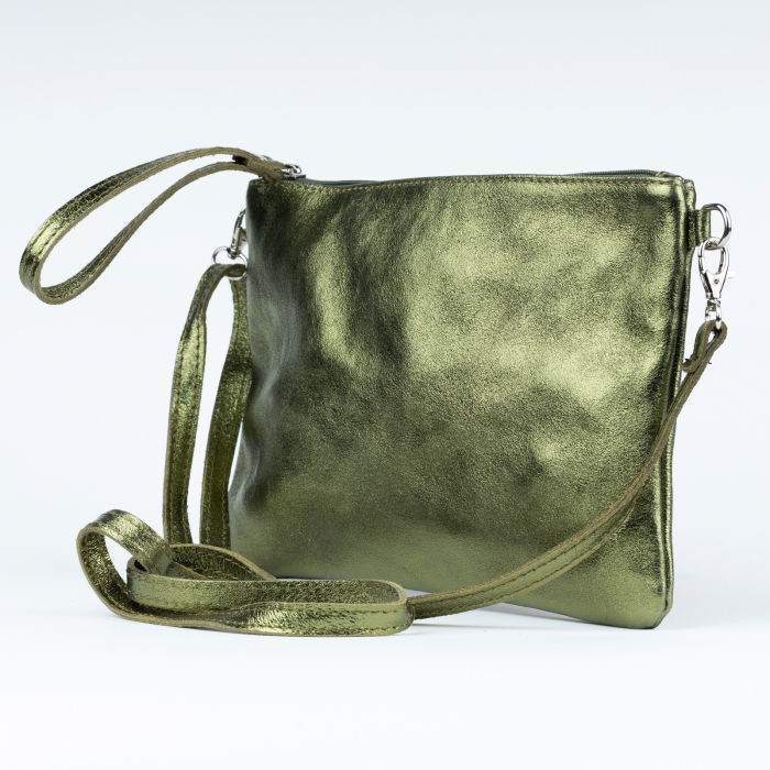 Geanta plic crossbody verde metalizat, din piele naturala [3]