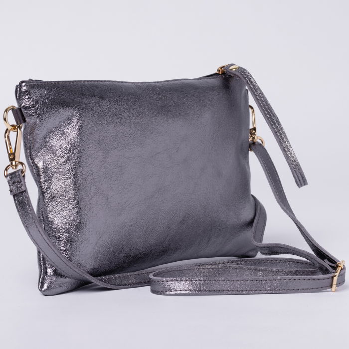 Geanta plic crossbody argintiu inchis, din piele naturala [2]