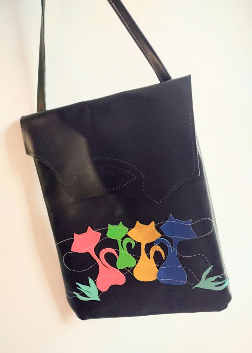 Geanta veselã din piele naturala neagrã  ,Dansul pisicuțelor [2]