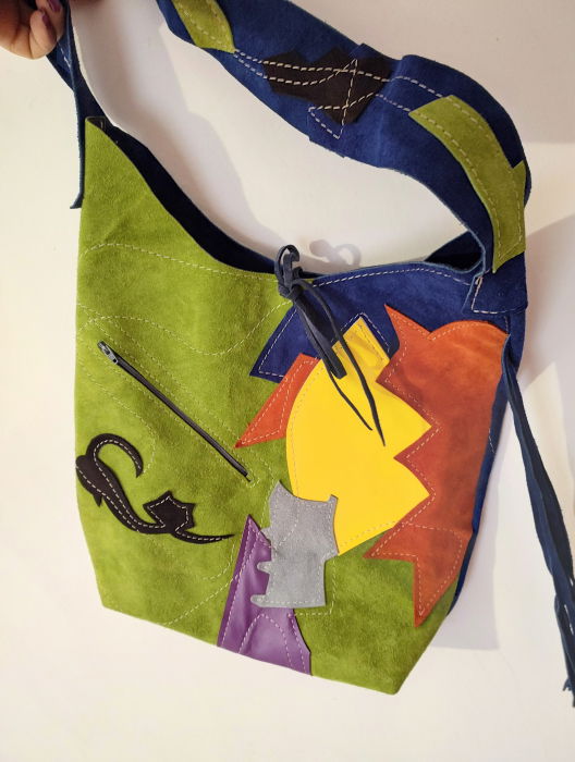 Geanta sac multicolora  ,din piele naturala ,cu pisicuță [2]