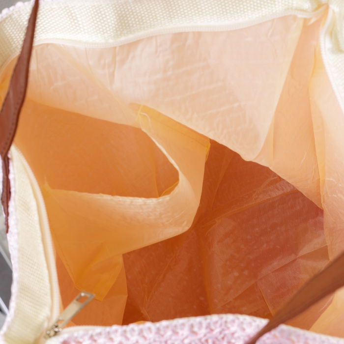 Geanta shopper bicolora impletita, bej si albastru [3]