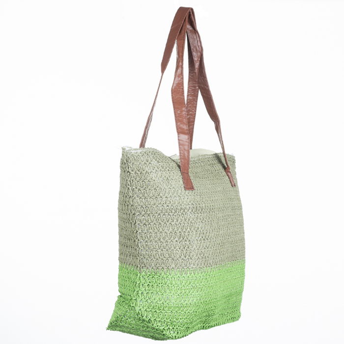 Geanta shopper bicolora impletita, verde si kaki [2]