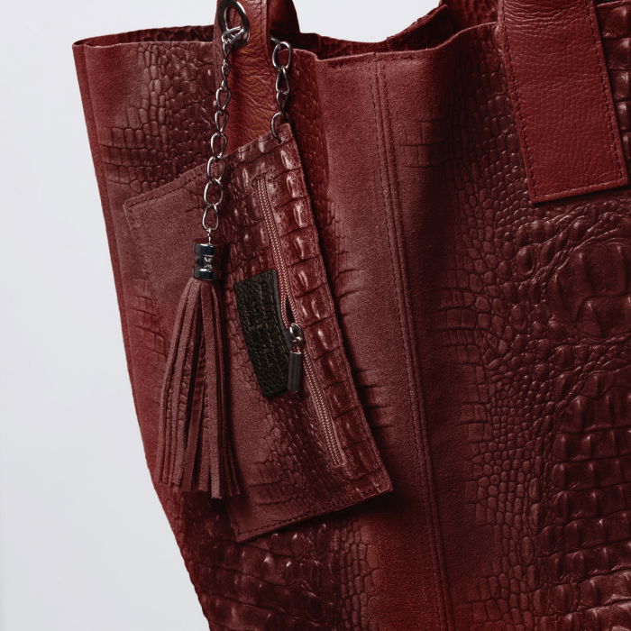 Geanta shopper bordo din piele intoarsa naturala [3]